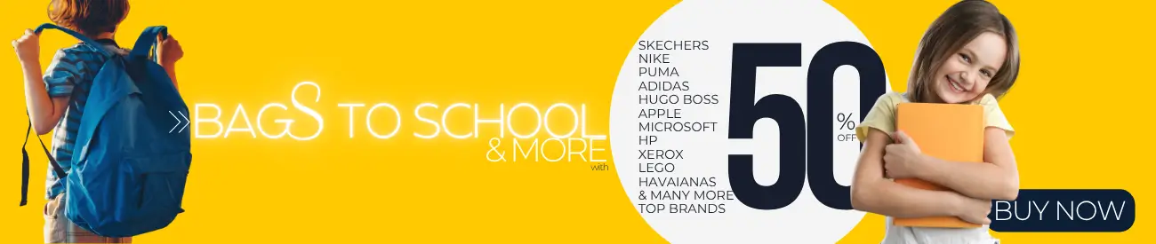 50% OFF with BaGS TO SCHOOL & MORE - Fashion, Tech, Shoes, School & Office Supplies and much more to stock on Top High Quality Brands.