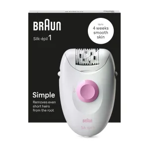 Braun Silko'epil 1 1-010, Corded Epilator for Hair Removal, Weeks of Soft Skin, White/Pink